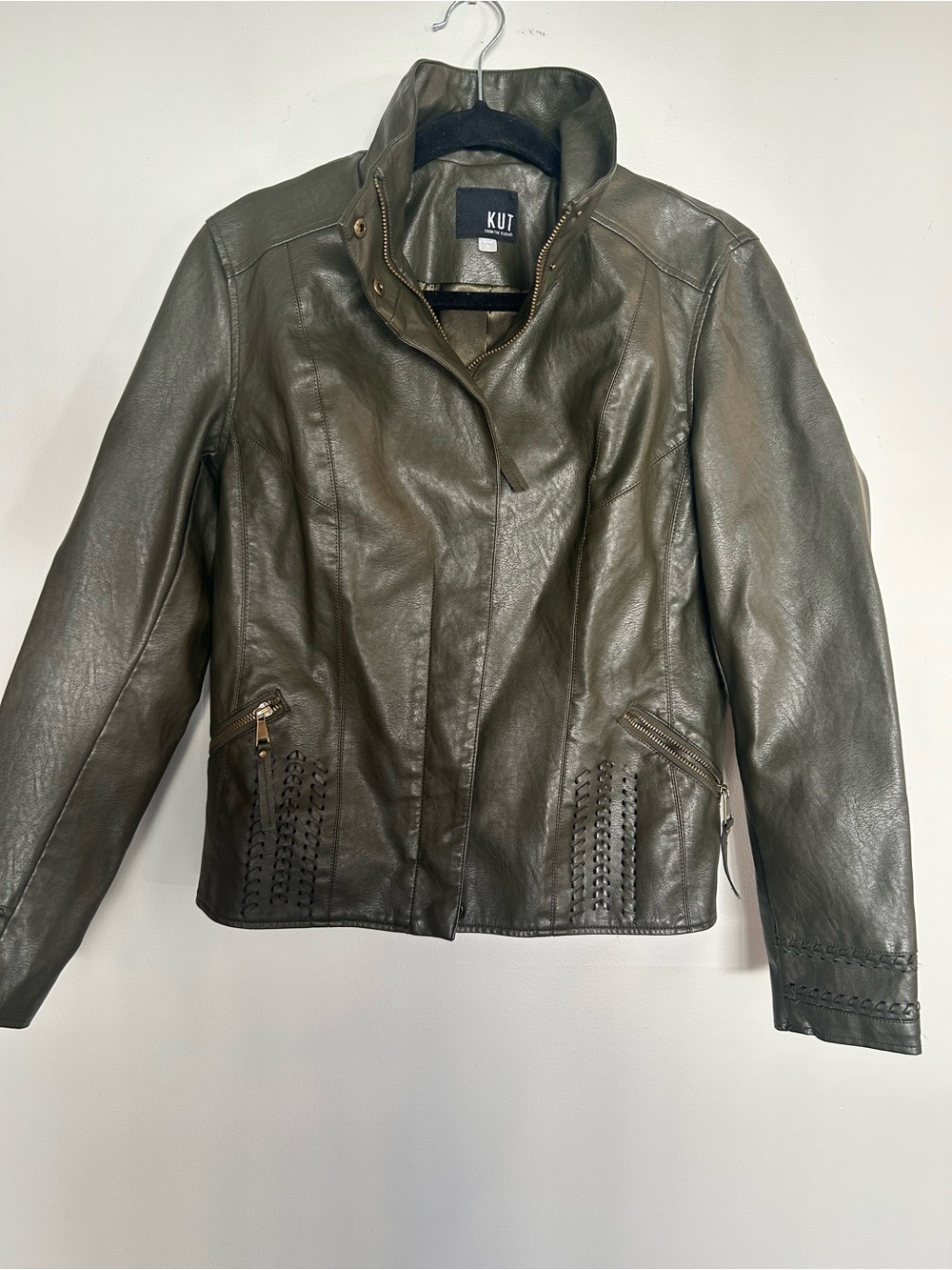 Kut from the Kloth Dark Olive Faux Leather Zip Jacket